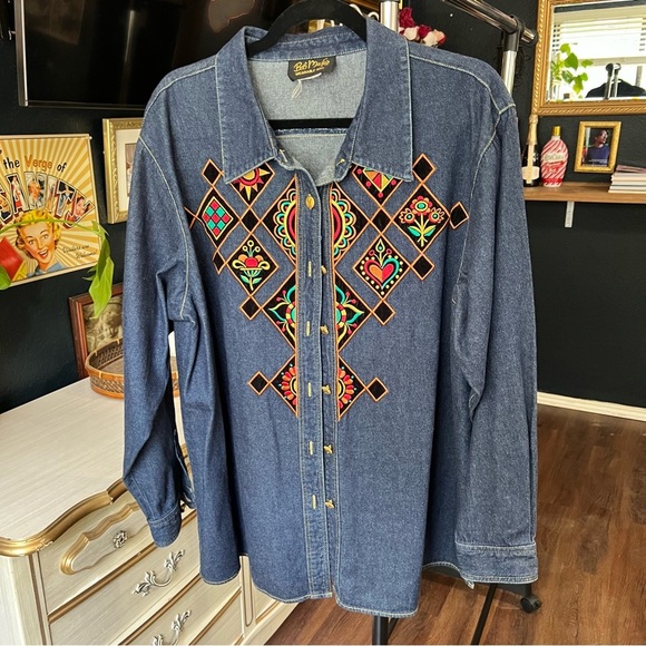 Vintage Bob Mackie Denim Button-up Blouse - Picture 1 of 9